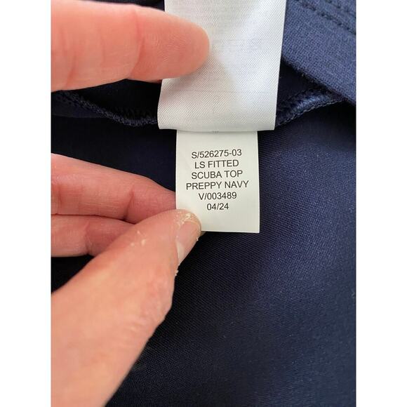 NWT Banana Republic Women's Size L Preppy Navy Long Sleeve Fitted Scuba Top $60 - Picture 7 of 7